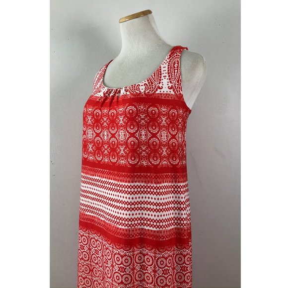EMMA & MICHELE Maxi Dress Size Medium Red White Print Cut Out Back Knit Summer - Picture 4 of 7